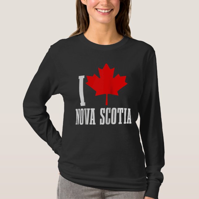 Camiseta Eu amo Nova Escócia Maple Leaf Canada Flag (Frente)