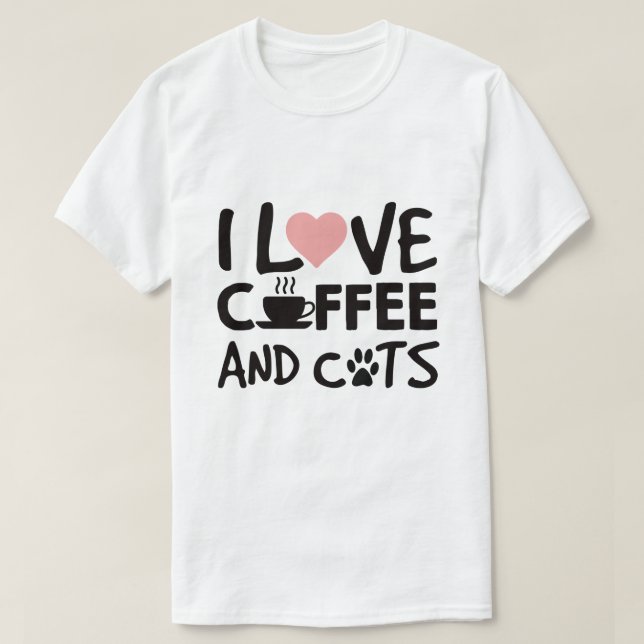Camiseta Eu amo o café e os gatos (Frente do Design)