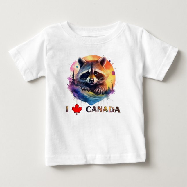 Camiseta Eu amo o Canadá, guaxinim. (Frente)