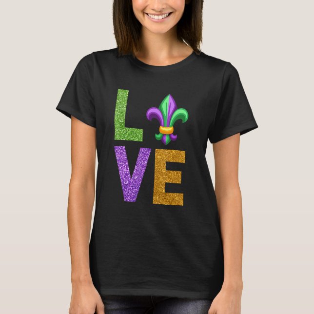 Camiseta Eu Amo O Carnaval De Mardi Gras Fleur Cute De Lis  (Frente)