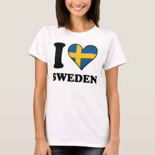 Camiseta Eu amo o coração sueco da bandeira da suecia