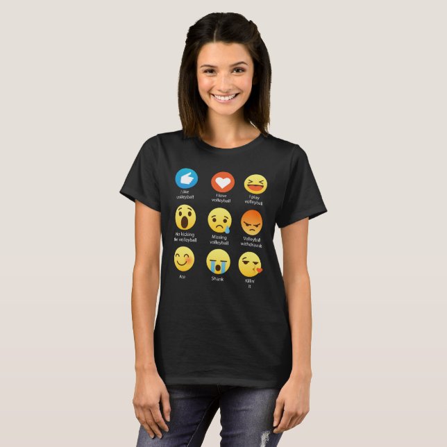 Camiseta Eu amo o Emoticon do VOLEIBOL (emoji) que o ícone (Frente Completa)