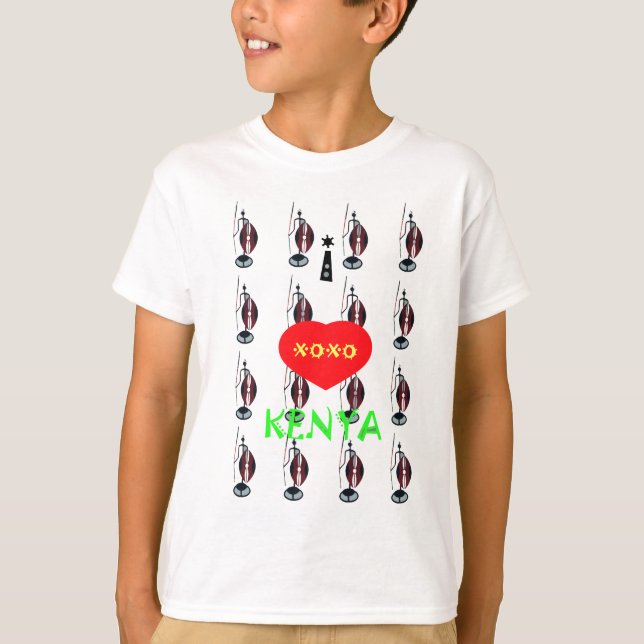 Camiseta Eu amo o Kenya Maasai Art Impressão (Frente)