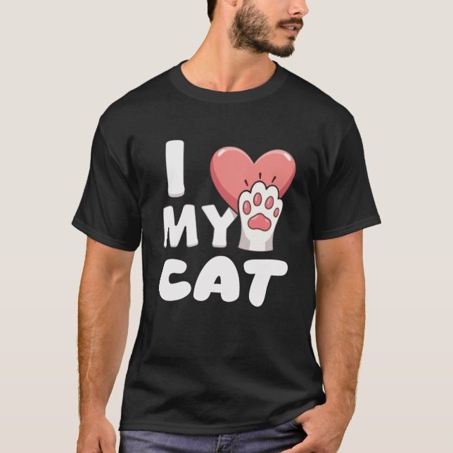 Camiseta Eu Amo O Meu Gato - Design De Gato Bonito (Frente)
