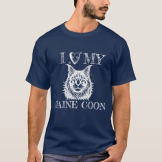 Camiseta Eu Amo o Meu Maine Coon, Pegadas de Gato Brancas