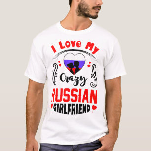 Camiseta Eu Amo O Meu Namorados Namorada Russo Louco