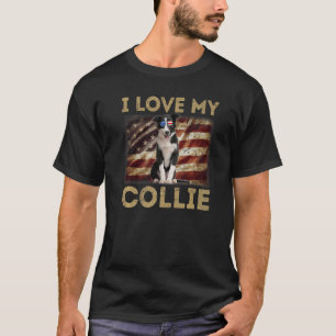 Camiseta Eu Amo O Meu Pai Collie Mãe A Bandeira Americana C