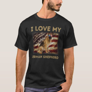 Camiseta Eu Amo O Meu Pai German shepherd Mãe Bandeira Amer