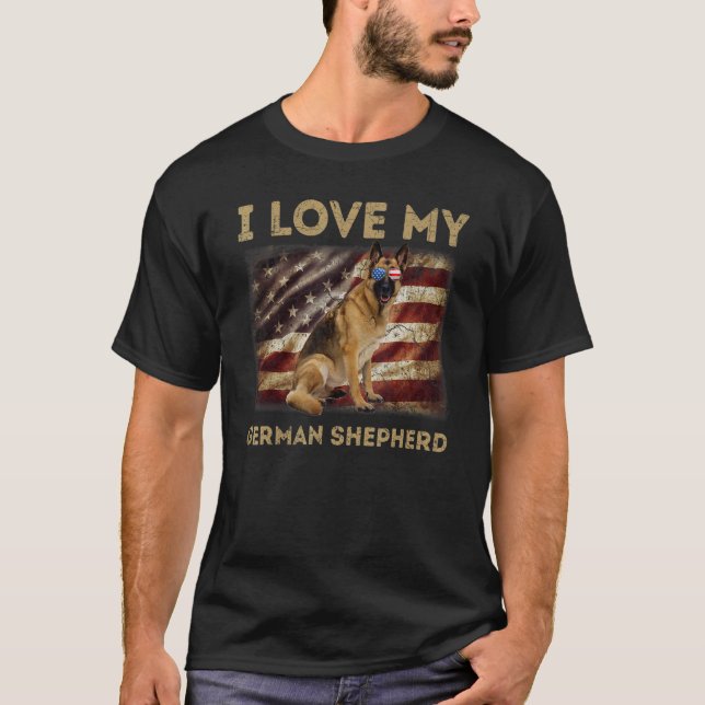 Camiseta Eu Amo O Meu Pai German shepherd Mãe Bandeira Amer (Frente)