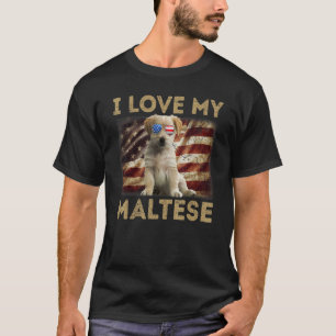 Camiseta Eu Amo O Meu Pai Maltês Mãe Bandeira Americana