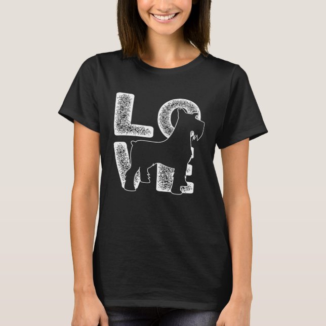 Camiseta Eu Amo o Meu Tema de Cachorro Schnauzer Miniatura (Frente)