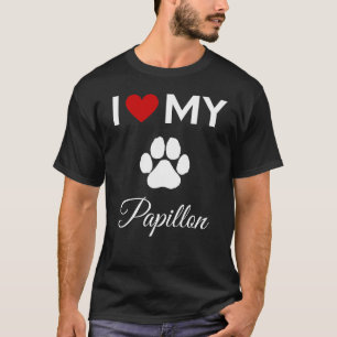 Camiseta Eu amo o meu texto personalizado de cão Papillon