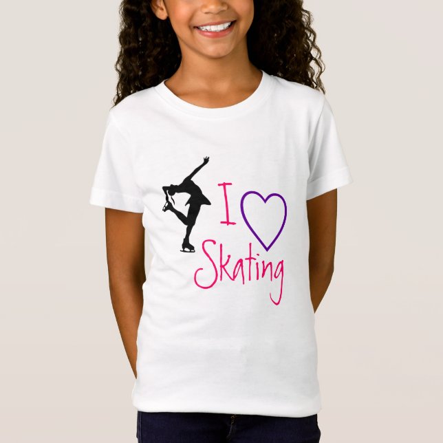 Camiseta Eu amo o patinagem artística - coração roxo (Frente)