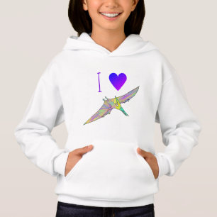 Camiseta Eu amo o Pterodactyl colorido bonito do vôo do