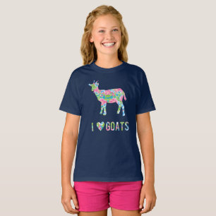 Camiseta Eu amo o teste padrão floral colorido das cabras