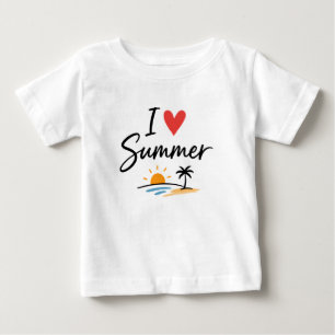 Camiseta Eu Amo o Verão com Letreiro Manual e Praia ao Pôr