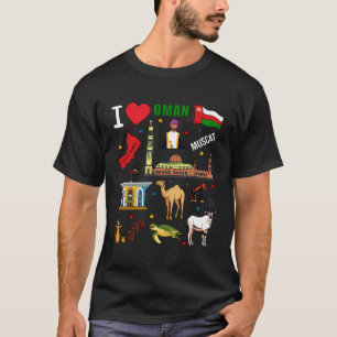 Camiseta Eu Amo Oman Mão Desenhando Marcas De Omani Bandeir