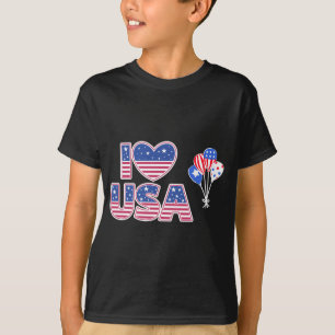 Camiseta Eu Amo os EUA - Coração da Bandeira Americana Patr