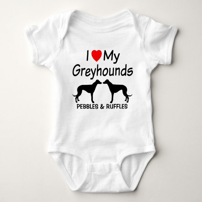 Camiseta Eu Amo Os Meus Dois Cachorros De Greyhound (Frente)