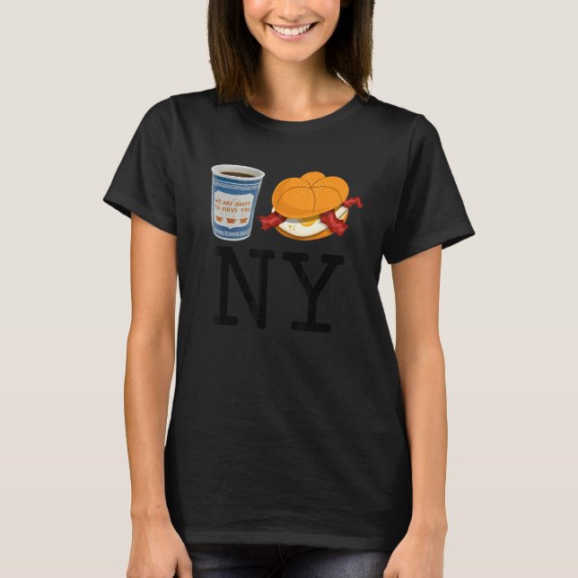 Camiseta Eu Amo Ovo De Bacon Em Nova York E Queijo E Café (Frente)