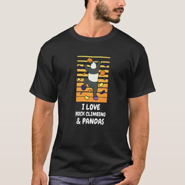 Camiseta Eu Amo Pandas Escalando Rochas Escalador de Parede (Frente)