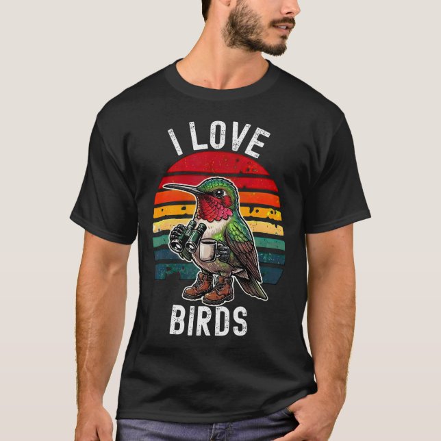 Camiseta Eu Amo Pássaros Natureza Engraçada de Observação d (Frente)
