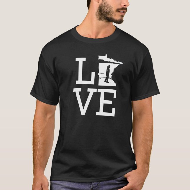 Camiseta Eu Amo Pesca no Gelo em Minnesota (Frente)