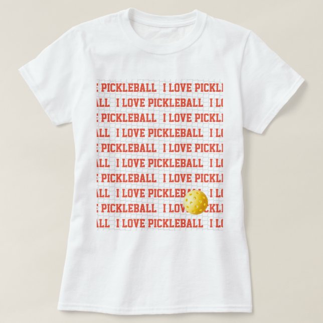 Camiseta EU AMO PICKLEBALL Esporte Divertido Texto de Bola  (Frente do Design)