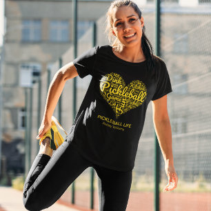 Camiseta Eu Amo Pickleball Nome Personalizado Palavra Coraç