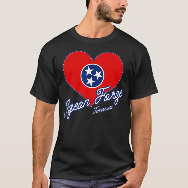 Camiseta Eu Amo Pigeon Forge Tennessee Heart State Flag (Frente)