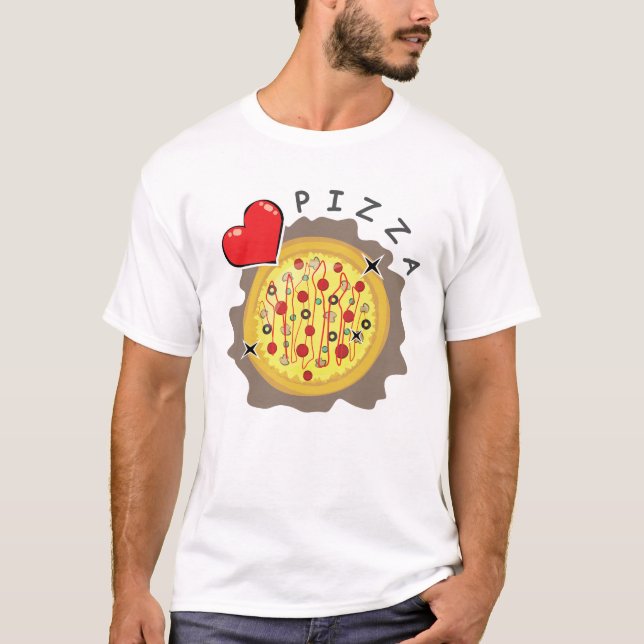 Camiseta Eu Amo Pizza - Engraçado (Frente)