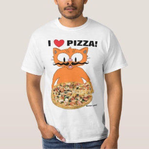 Camiseta Eu amo pizza! Gato Bigode Desenho Animado Divertid