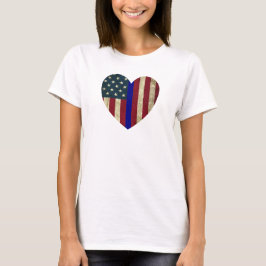 Camiseta Eu Amo Polícia Thin Blue Line American Heart Flag