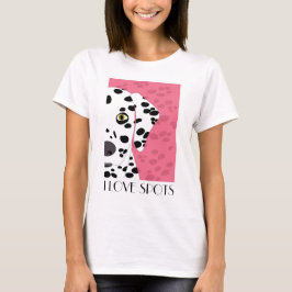 Camiseta "Eu amo pontos" - rosa, Dalmatian branco preto