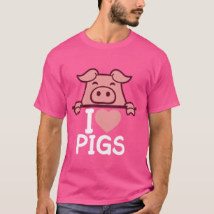 Camiseta Eu Amo Porcos Fofos Coração Porquinho Amante de Le