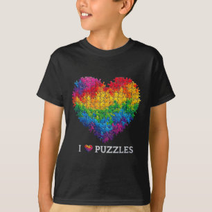 Camiseta Eu Amo Puzzles Quebra-Cabeça Coração Arco-Íris Par
