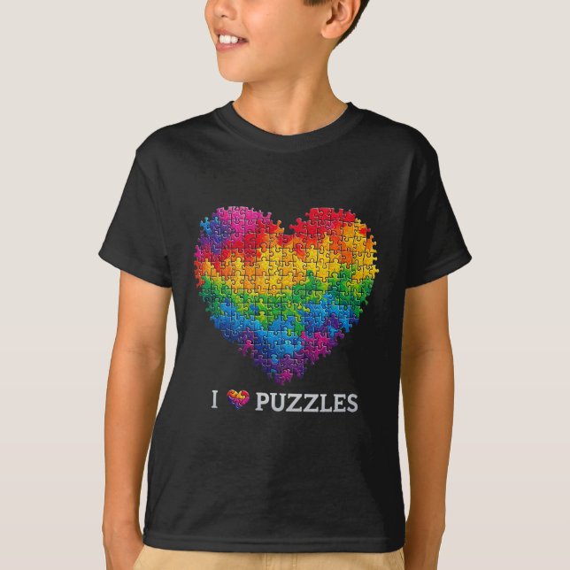Camiseta Eu Amo Puzzles Quebra-Cabeça Coração Arco-Íris Par (Frente)