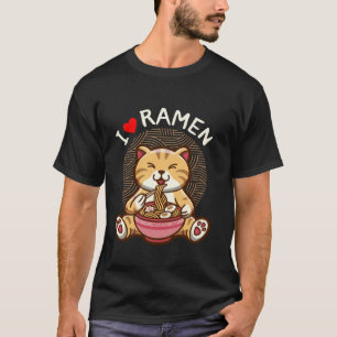 Camiseta Eu Amo Ramen Kawaii Cat Aproveitando Comer Tee Noo
