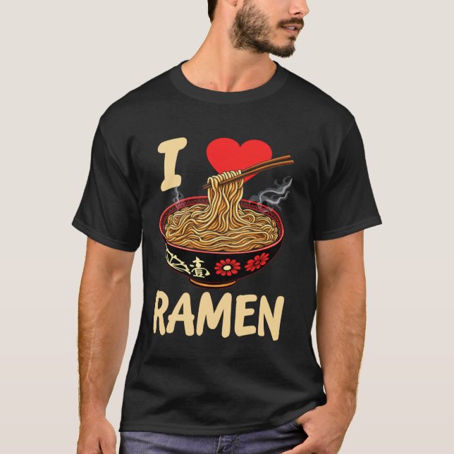 Camiseta Eu Amo Ramen Piada Macarrão Japonês (Frente)