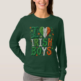 Camiseta Eu Amo Rapazes Irlandeses - Arte de Fio do Dia de 