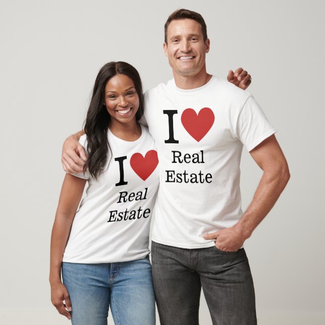 Camiseta Eu ❤️ Amo Real Estate PERSONALIZADO Branco (Unissex)