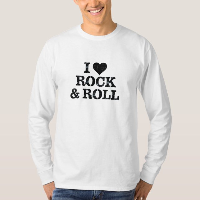 Camiseta Eu Amo Rock & Roll - Tipografia Retro Grunge (Frente)