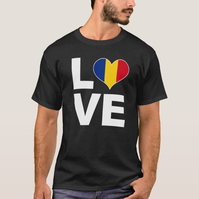 Camiseta Eu Amo Romênia Heart Flag Romênia (Frente)