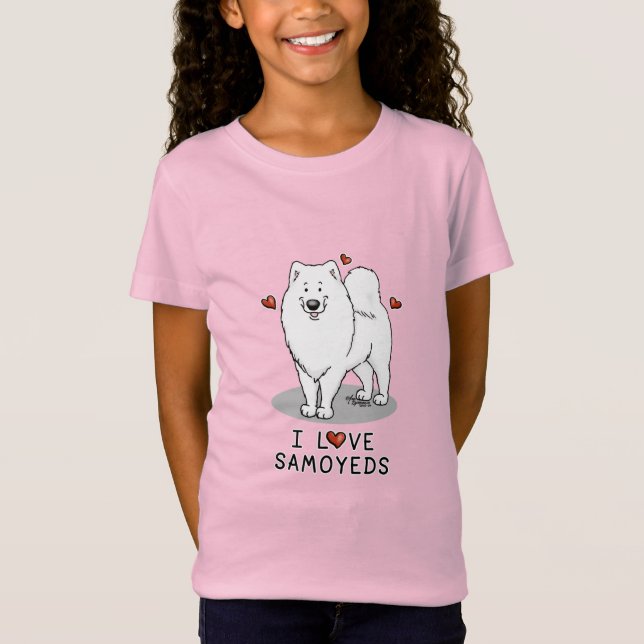 Camiseta Eu amo Samoyeds - corações bonitinhos de cachorro  (Frente)