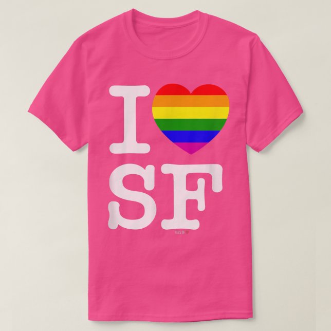 Camiseta Eu Amo São Francisco  Branco, Coração Arco-íris LG (Frente do Design)