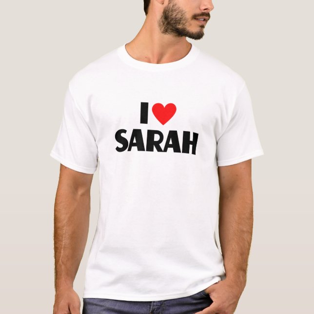 Camiseta Eu Amo Sarah - Eu Coração Sarah (Frente)