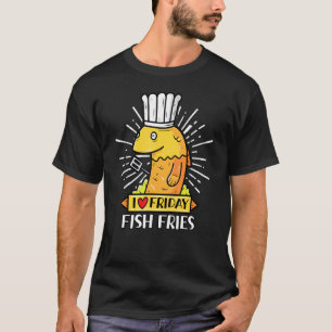 Camiseta Eu amo Sexta-Feira Fritas de Peixes Comida 1