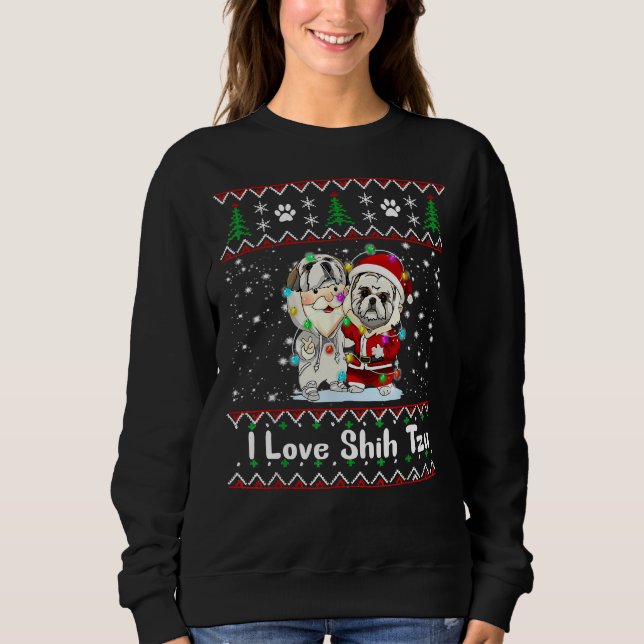 Camiseta Eu Amo Shih Tzu Feliz Cão De Natal (Frente)