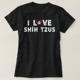 Camiseta Eu Amo Shih Tzus Impressão de Pata Cachorro