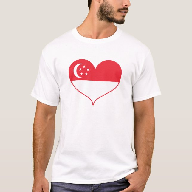 Camiseta Eu Amo Sinalizador De Singapura (Frente)